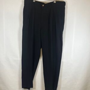 Paradise Coves Men's Pants 38 x 30 Washable Silk Twill Black Pleated Herringbone